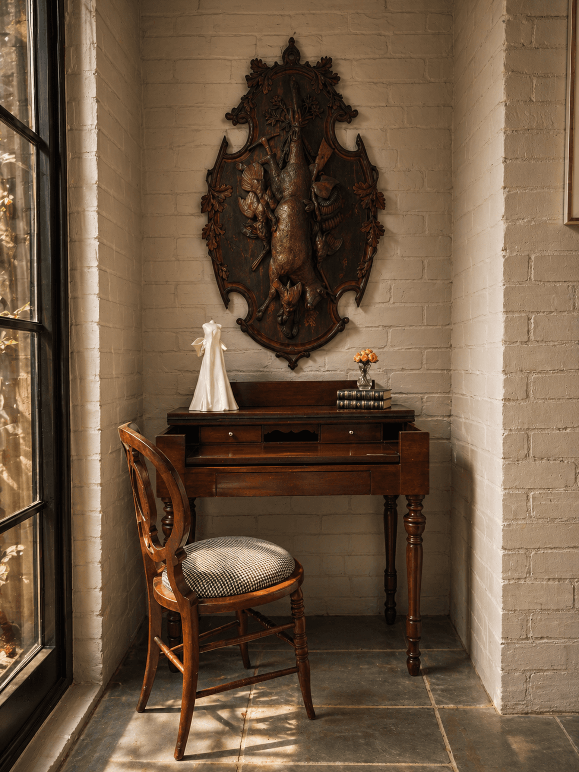 Sculpture sur un bureau ancien